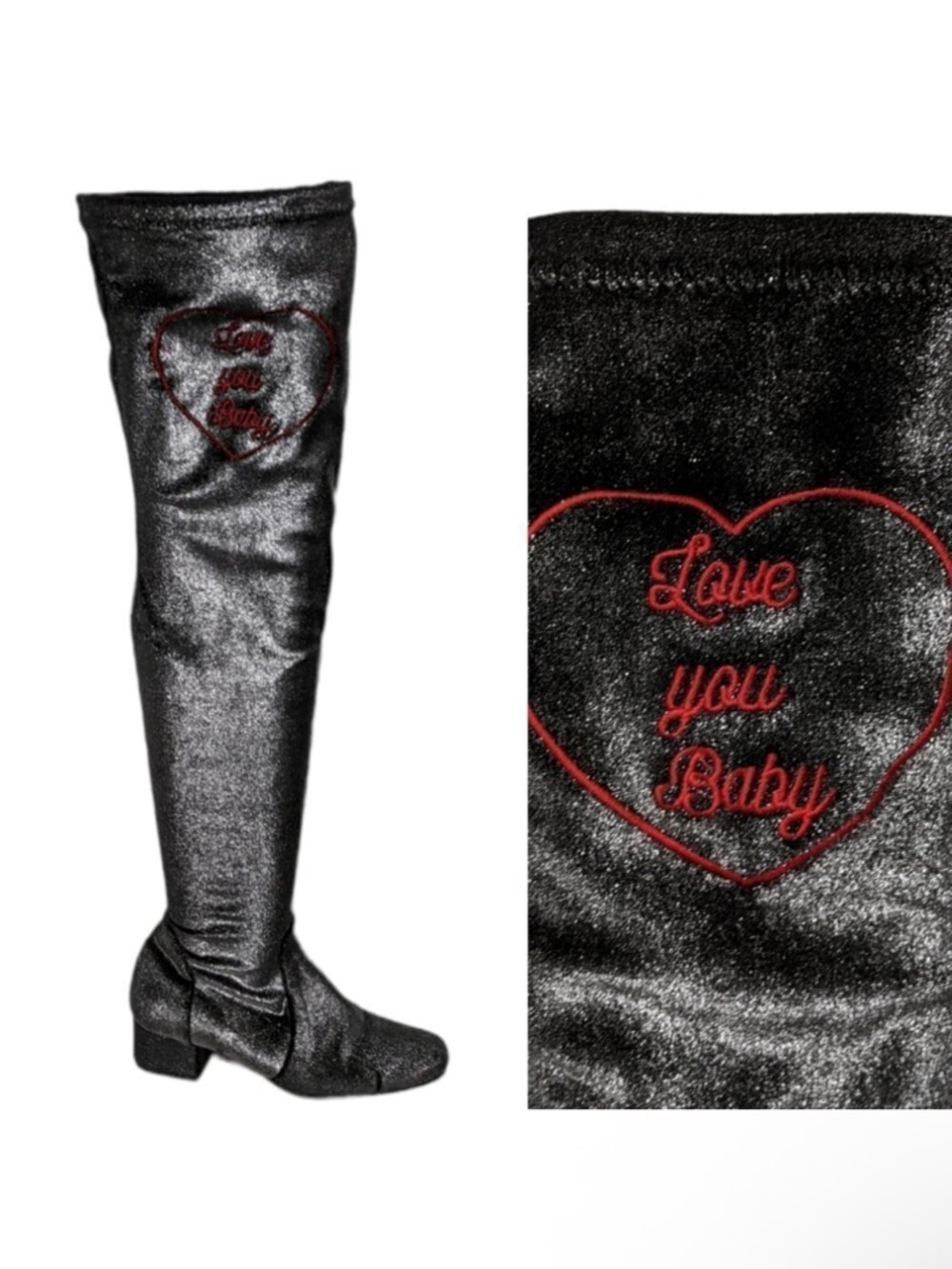 CHIARA FERRAGNI Metallic Glitter Love Stretch Over the Knee Boots 38